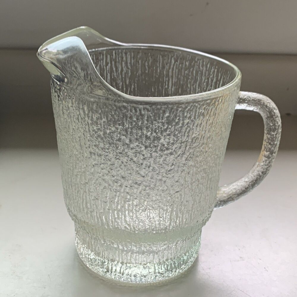 Vintage 60’s Clear Textured Indiana 1/2 Gal Glass Pitcher w/ Handle & Spout EUC